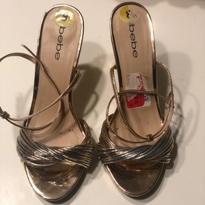 Gold / Silver Bebe ankle strap heels
